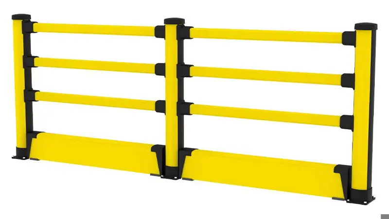 Essential pedestrian with three rails and floor barrier configuration