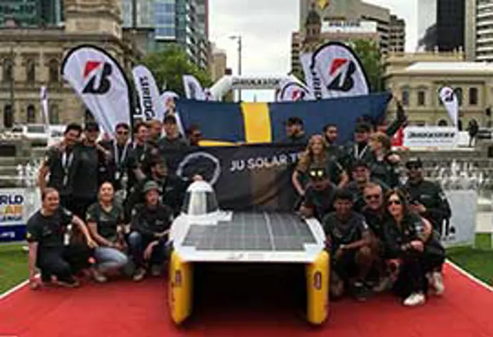 The solar car has crossed the finish line! The solar car has crossed the finish line!