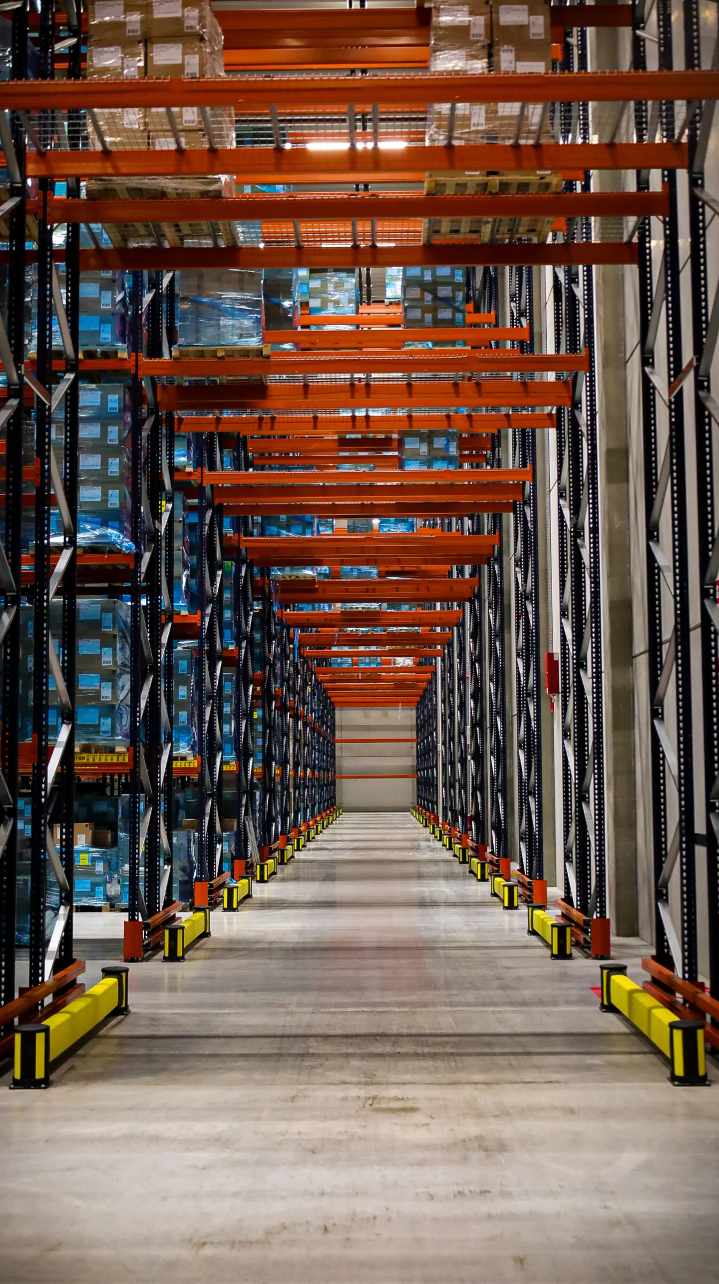 Axelent Rack end protection shown in the middle bridge bay of a racking run